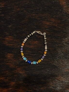 Multi Stone and Machine Made Pearl Bracelet